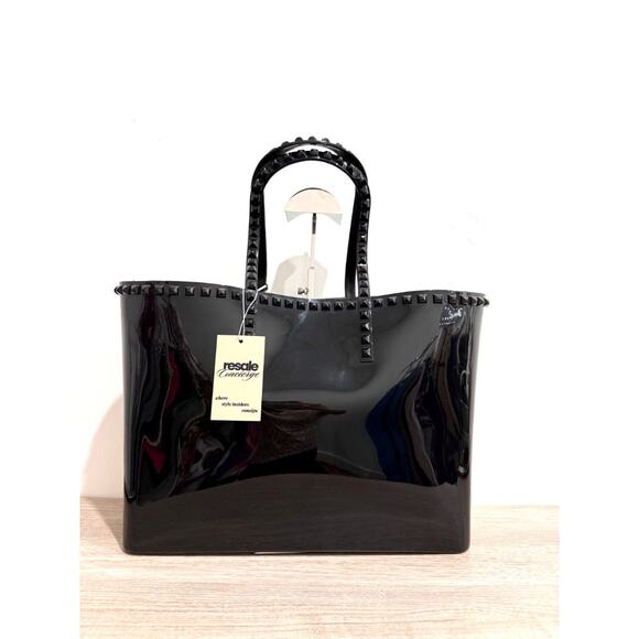 Carmen Sol Black Studded Double Handle Jelly Tote Handbag - Picture 2 of 10